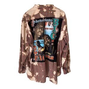 Urbnvtg " Re-worked " Pac + Biggie Distressed Flannel Shirt Men's Size XL